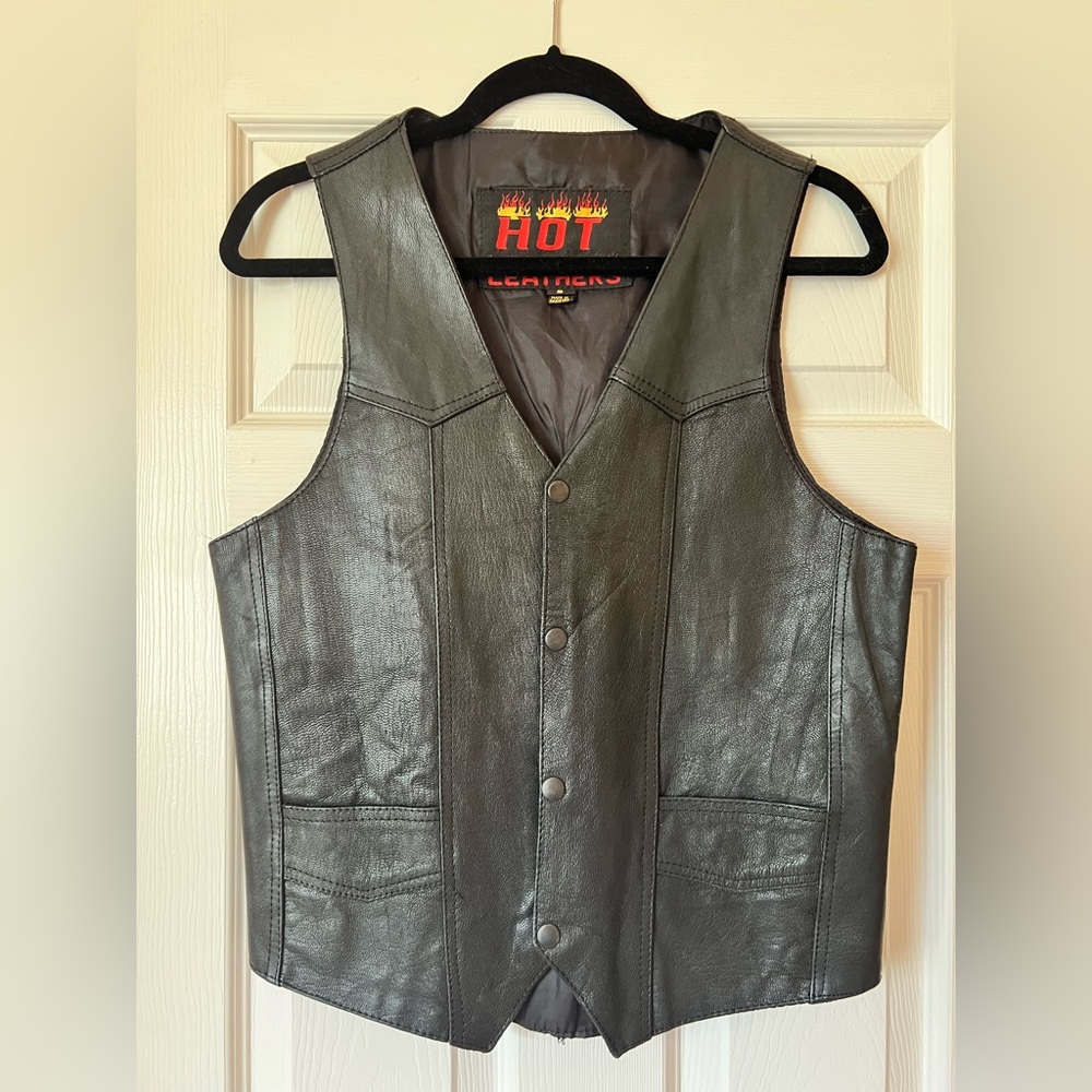 Gender Inclusive black leather vest